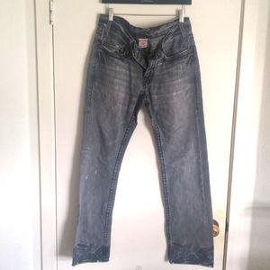 True Religion Men's Jeans Logan Big T 32×33 distressed stone wash black